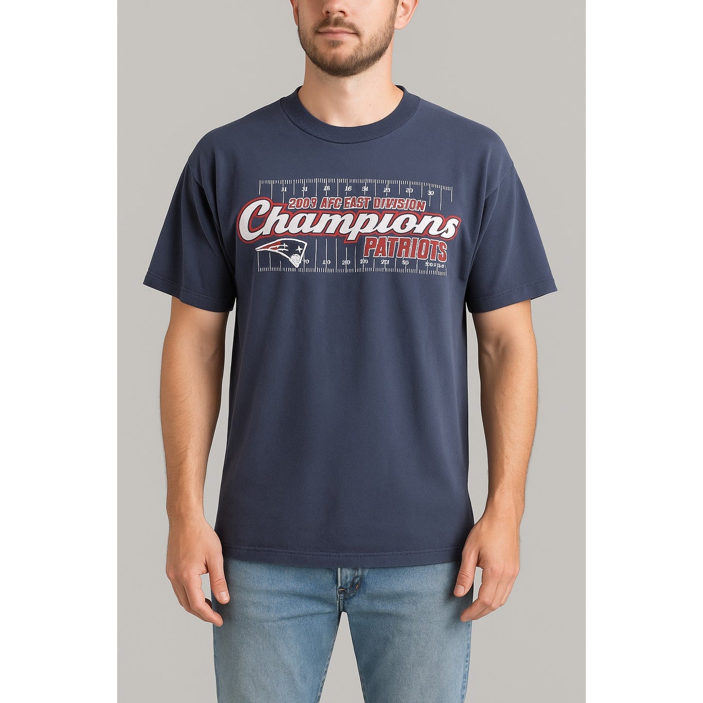 Vintage 2003 New England Patriots AFC East Division Champions NFL T-Shirt – Navy Size XL