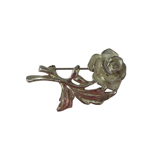 Vintage Silver Tone Rose Flower Brooch Pin Floral Jewelry Romantic Cottagecore