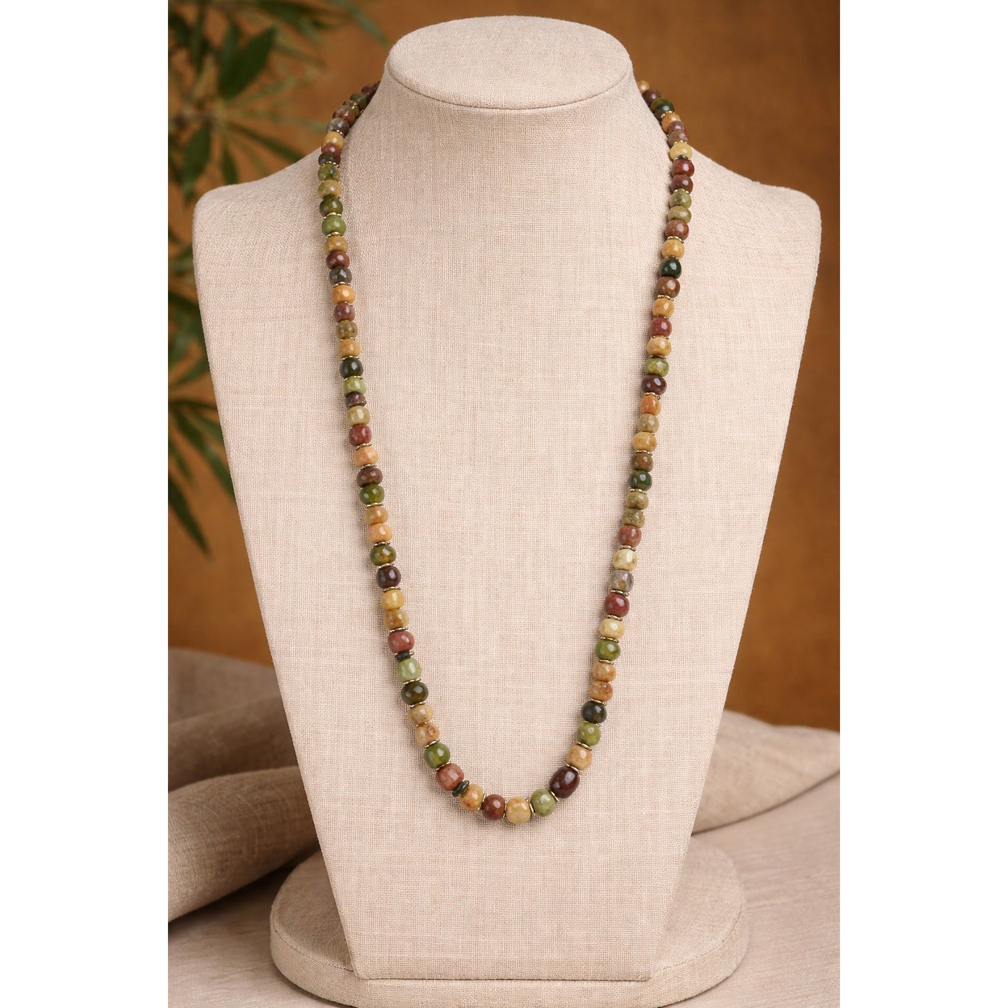 Vintage 34” Multi Stone Chip Necklace Earth Tone Agate Jasper Long Strand
