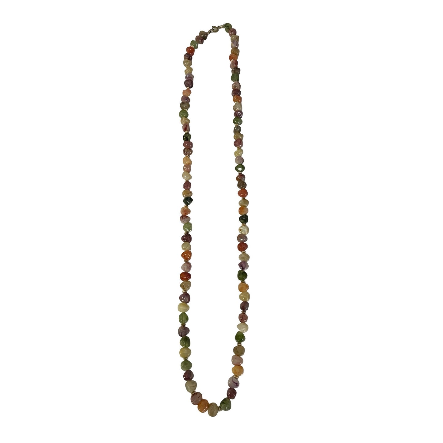 Vintage 34” Multi Stone Chip Necklace Earth Tone Agate Jasper Long Strand