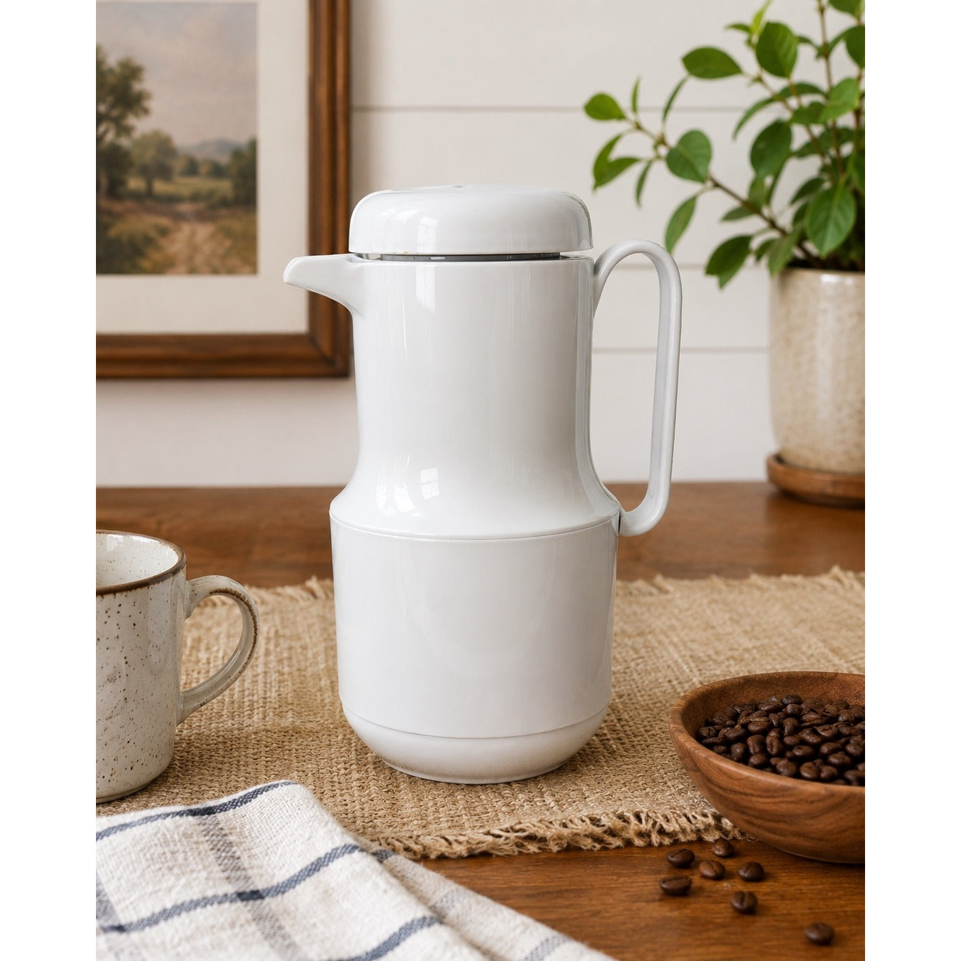 Vintage Phoenix White Thermal Carafe Coffee Pot Glass Liner Made in Taiwan R.O.C.