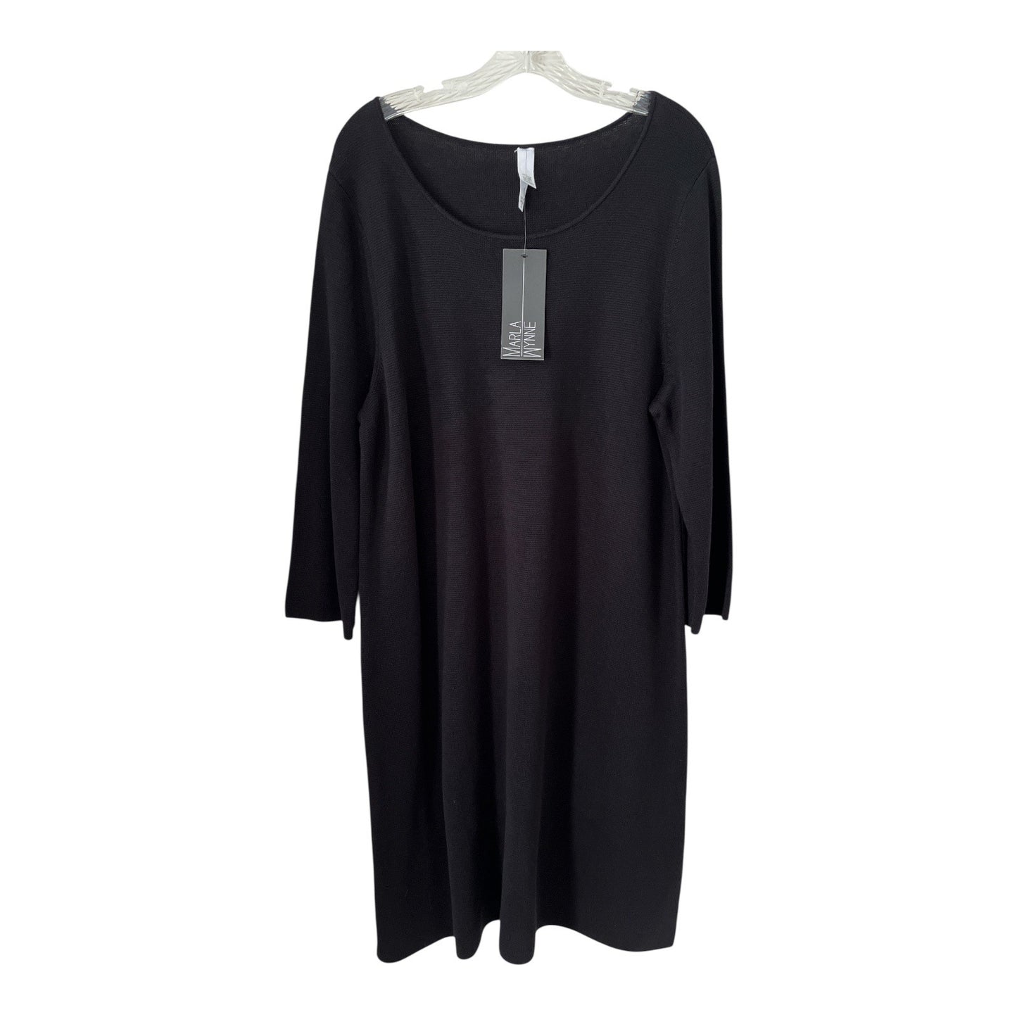 Marla Wynne Black Knit Midi Dress Women's 1X Long Sleeve Side Slits Stretch NWT