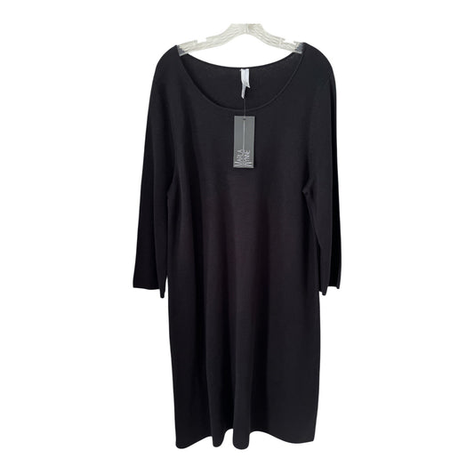 Marla Wynne Black Knit Midi Dress Women's 1X Long Sleeve Side Slits Stretch NWT