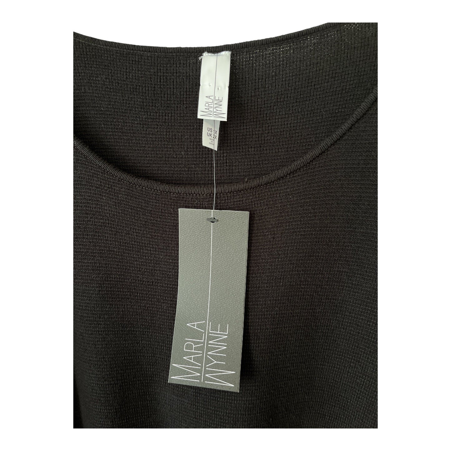 Marla Wynne Black Knit Midi Dress Women's 1X Long Sleeve Side Slits Stretch NWT