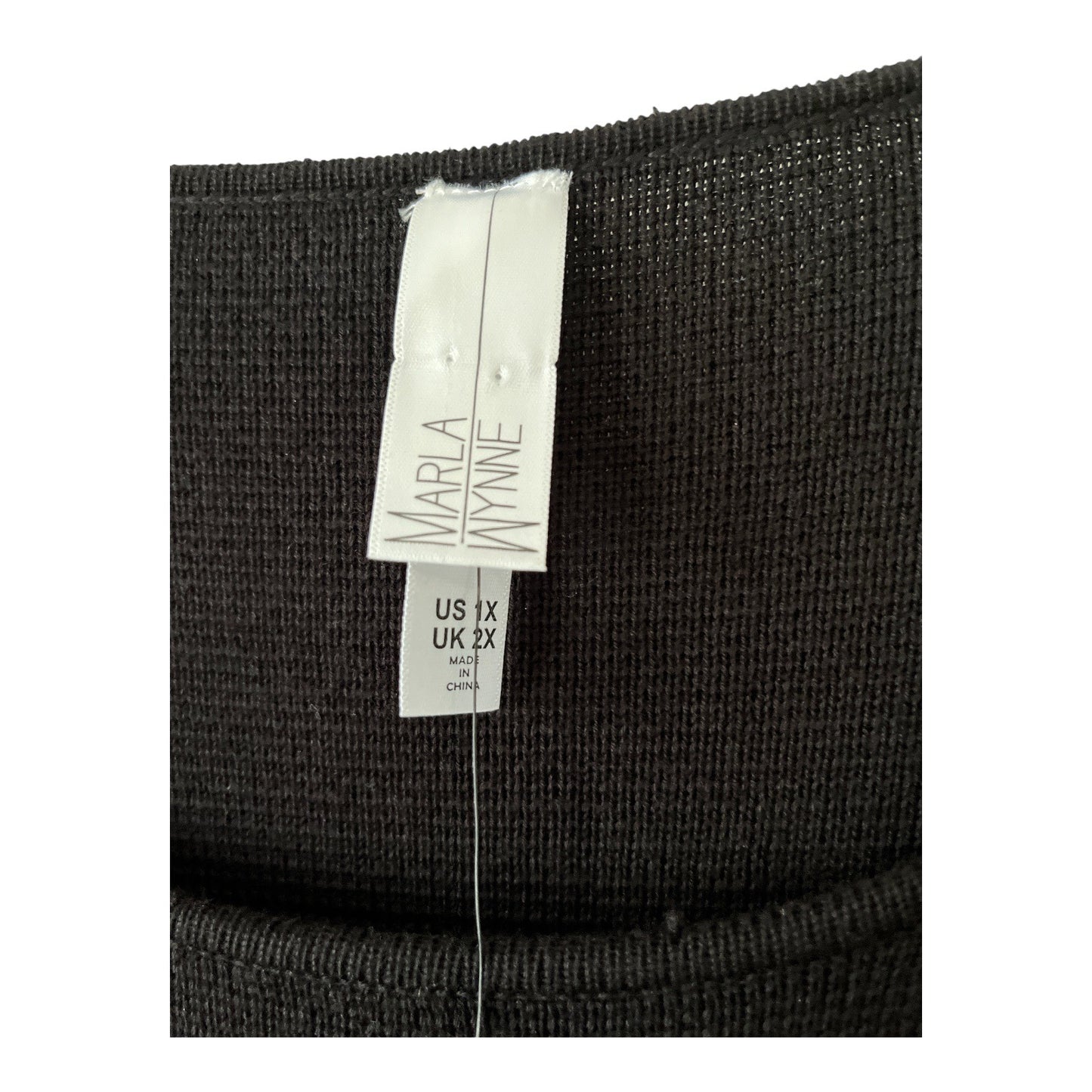 Marla Wynne Black Knit Midi Dress Women's 1X Long Sleeve Side Slits Stretch NWT