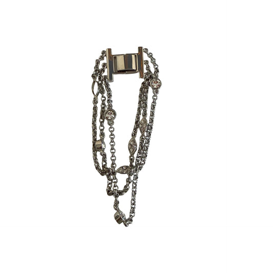 Silver Tone Multi Strand Rhinestone Chain Bracelet 7.5 Inch