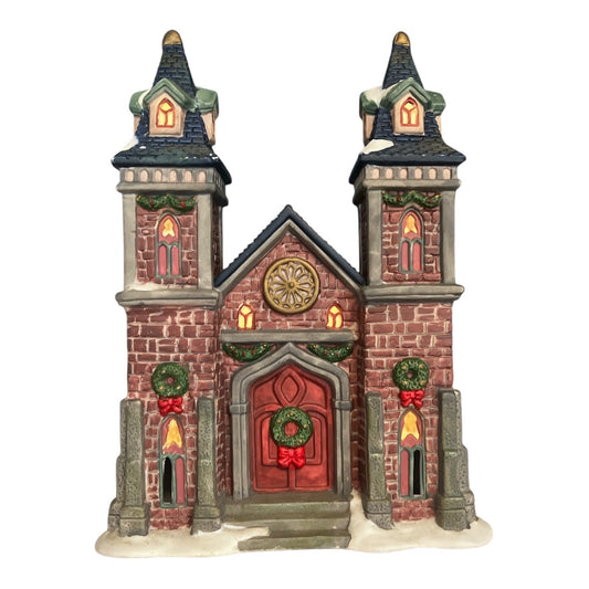 Vintage Winter Valley Villages Church – 1995 Matte Ceramic Light-Up Christmas Village Building – Holiday Decoration from Walmart