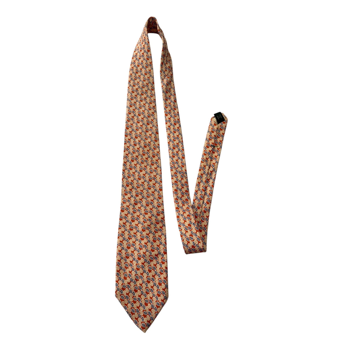 J.Crew 100% Silk Tie Handmade USA Burnt Orange Blue Geometric Print