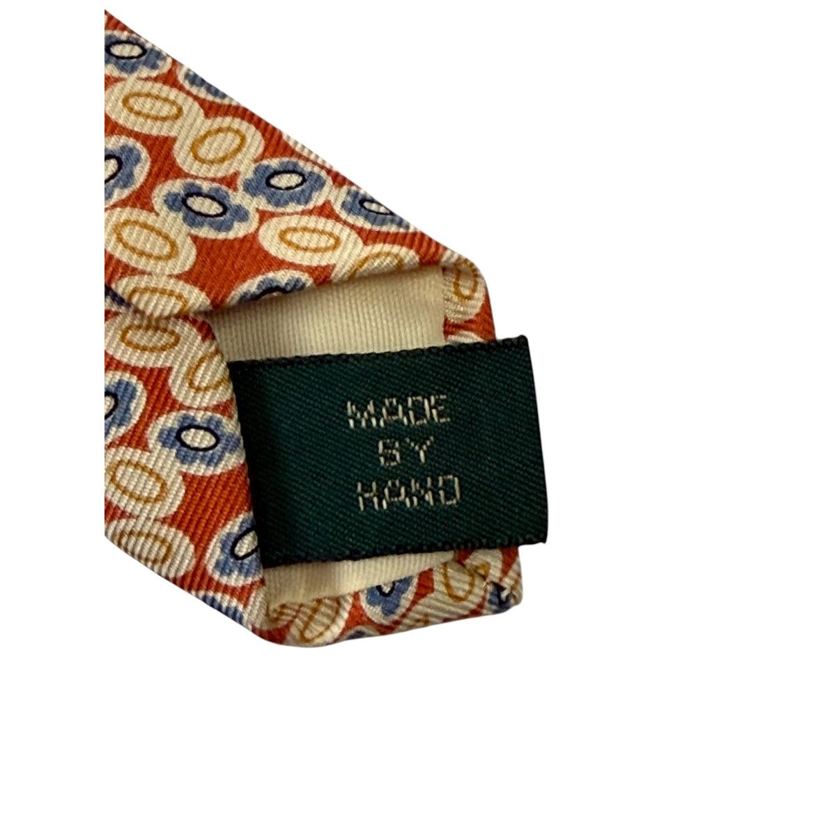 J.Crew 100% Silk Tie Handmade USA Burnt Orange Blue Geometric Print