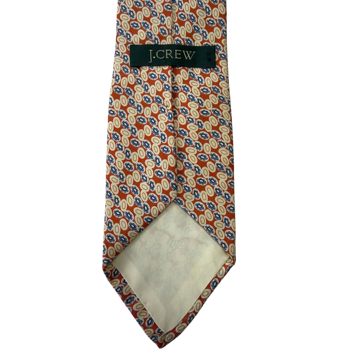 J.Crew 100% Silk Tie Handmade USA Burnt Orange Blue Geometric Print