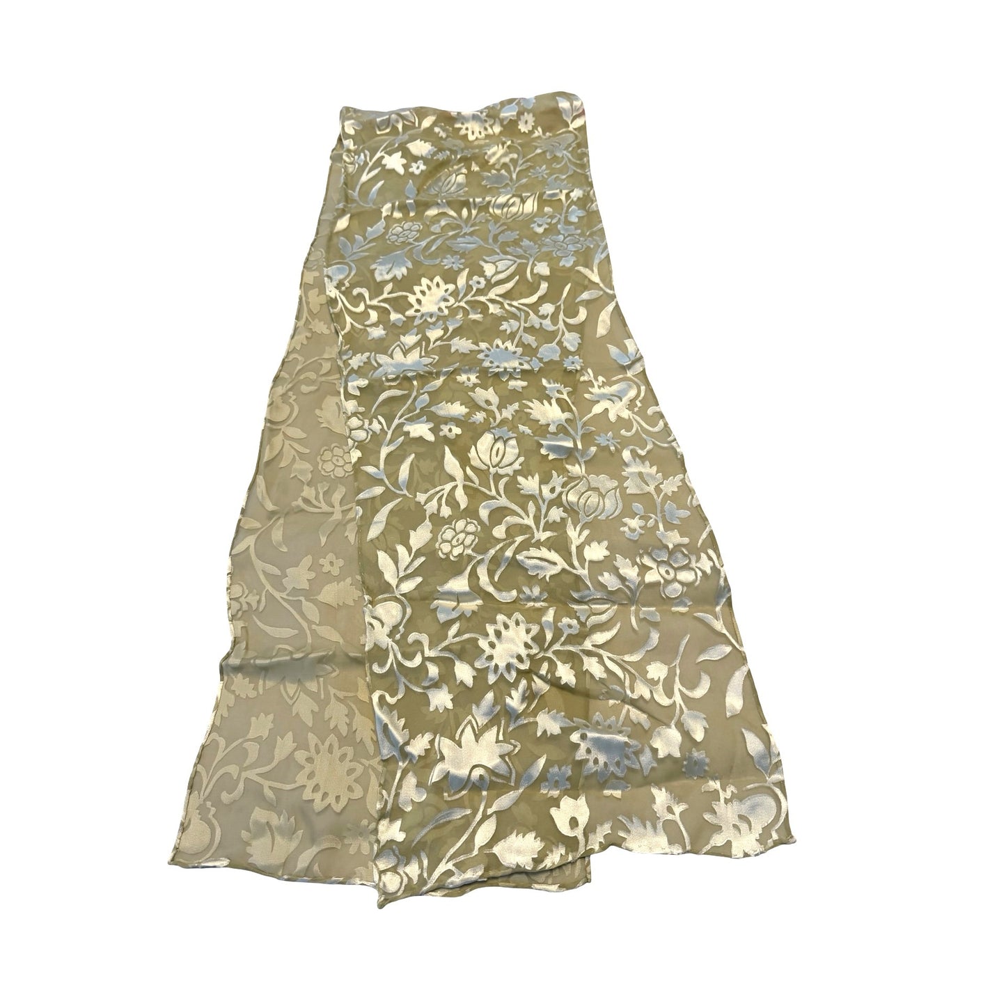 Vintage Champagne Flocked Floral Burnout Oblong Scarf Sheer Velvet 56 x 10