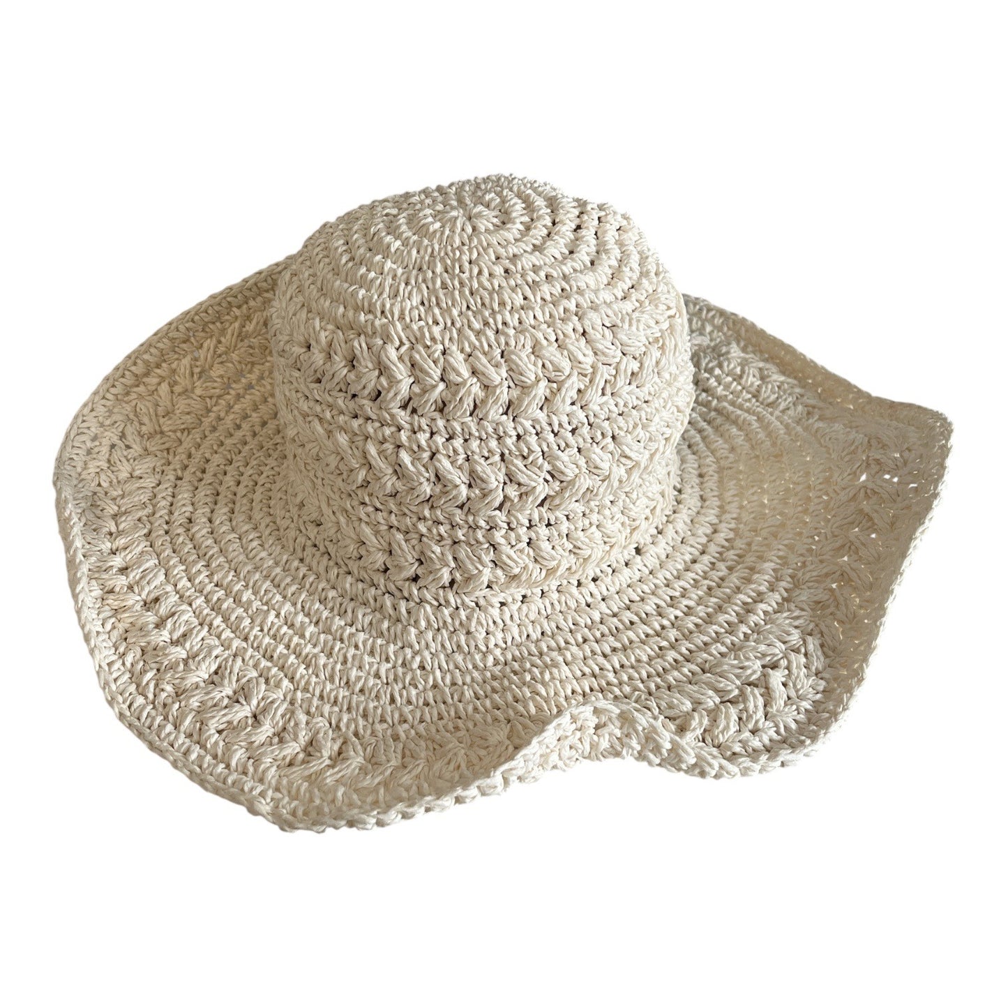 Scala Pronto Crochet Straw Sun Hat Wide Brim Ivory One Size