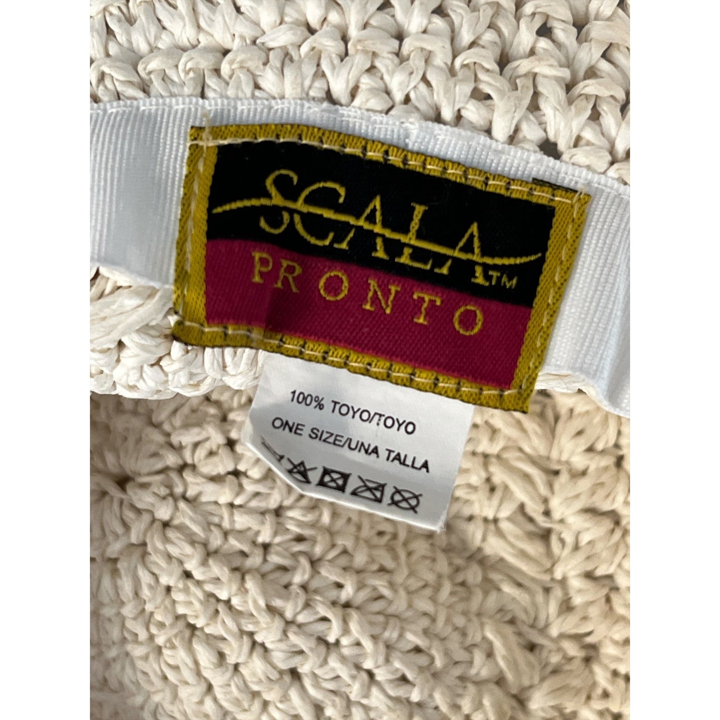 Scala Pronto Crochet Straw Sun Hat Wide Brim Ivory One Size