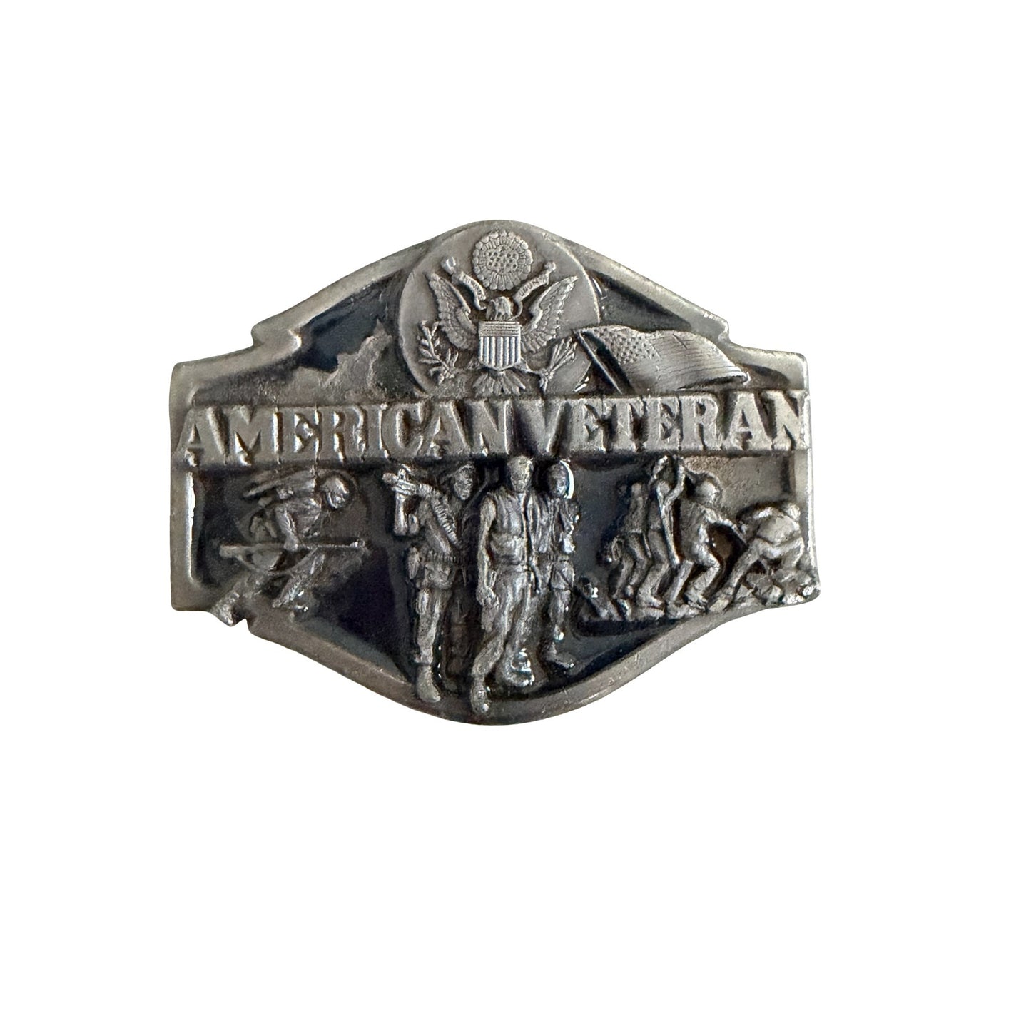Vintage 1988 Siskiyou American Veteran Belt Buckle Patriotic Military Design T-80