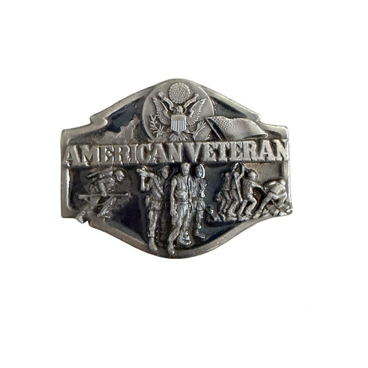 Vintage 1988 Siskiyou American Veteran Belt Buckle Patriotic Military Design T-80