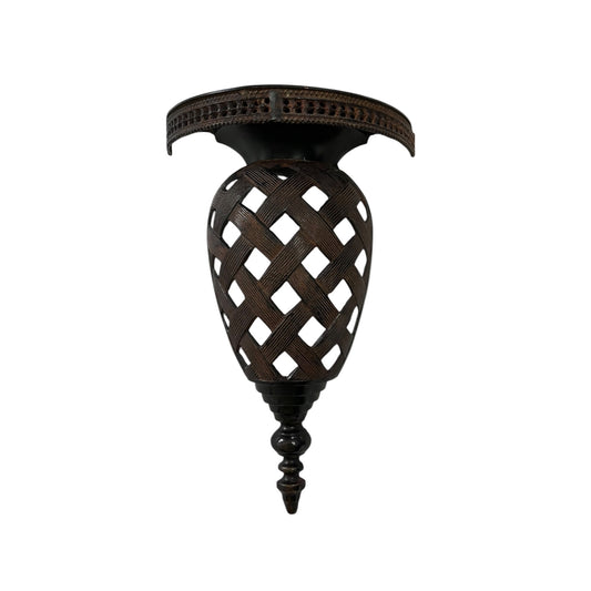Vintage Metal Wall Shelf Sconce Woven Lattice Rustic Decor Heavy Brown Black