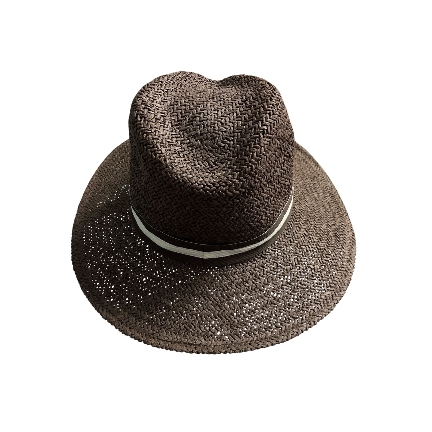 Lands’ End Woven Straw Fedora Hat Brown L-XL Wide Brim
