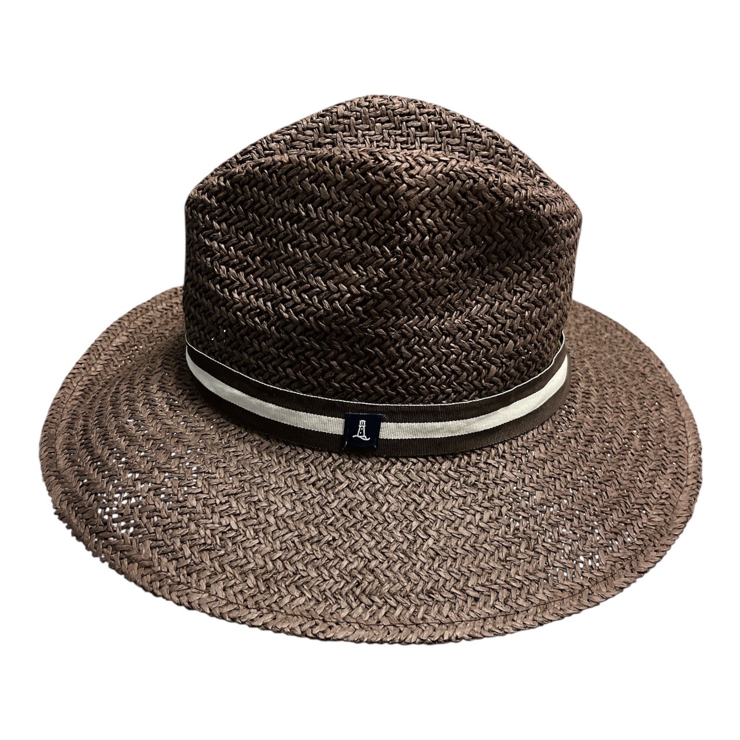 Lands’ End Woven Straw Fedora Hat Brown L-XL Wide Brim