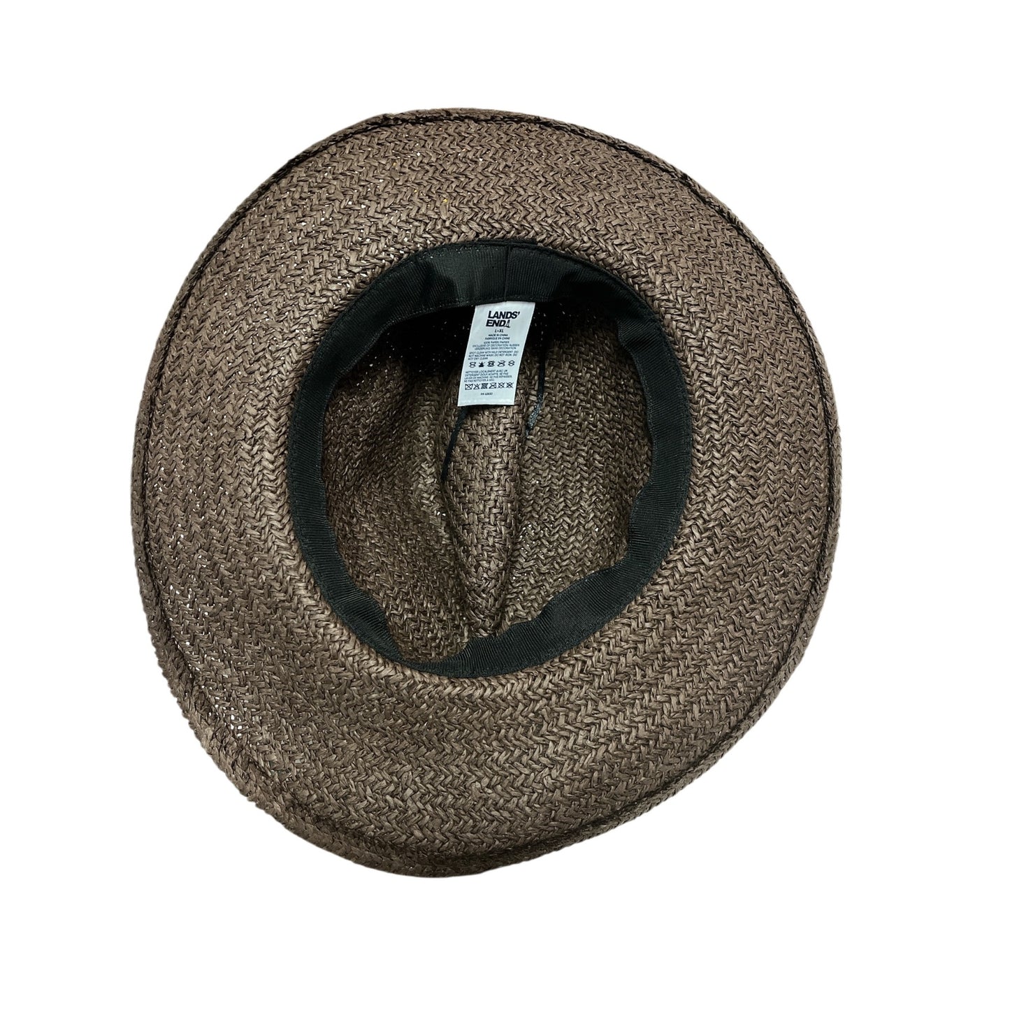 Lands’ End Woven Straw Fedora Hat Brown L-XL Wide Brim