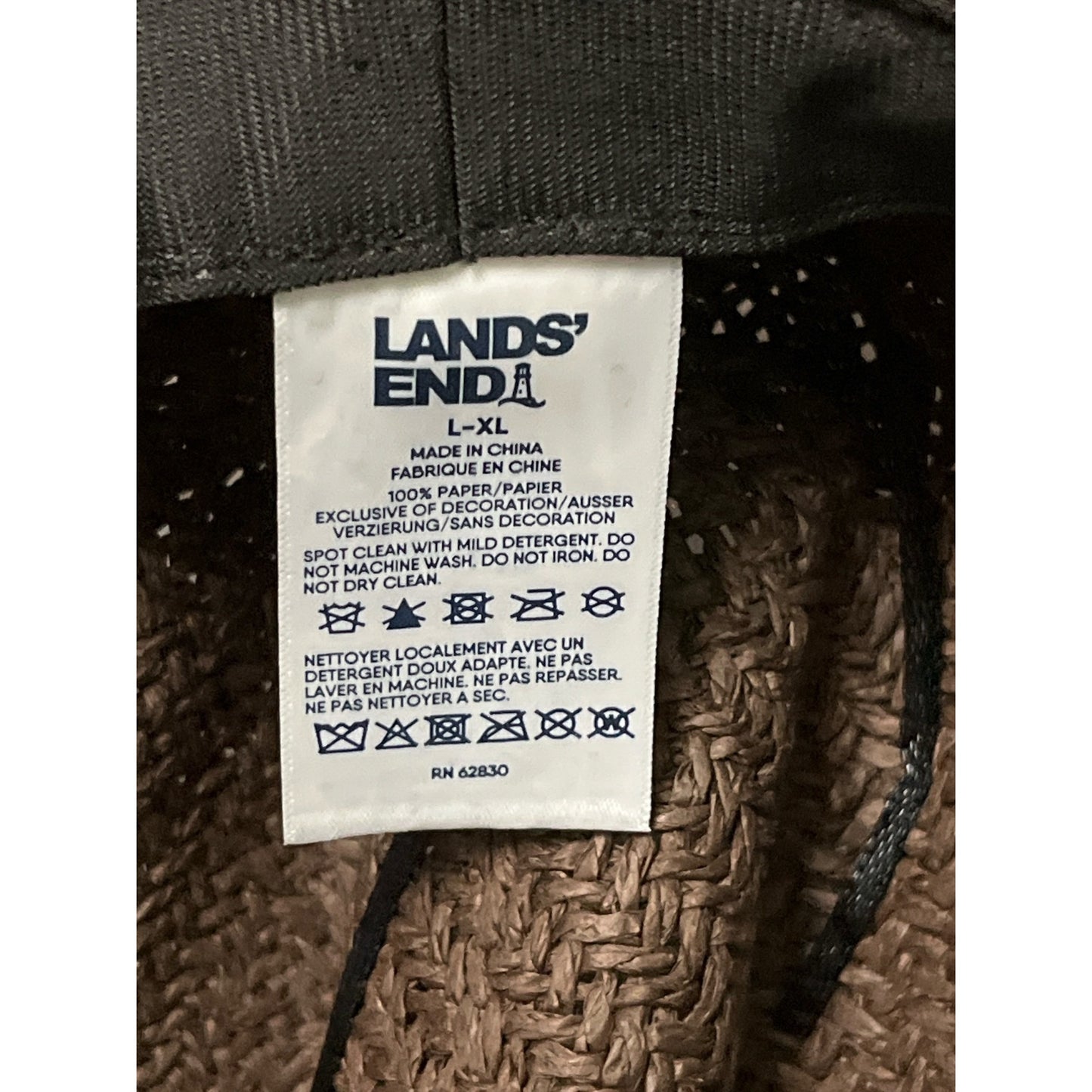 Lands’ End Woven Straw Fedora Hat Brown L-XL Wide Brim