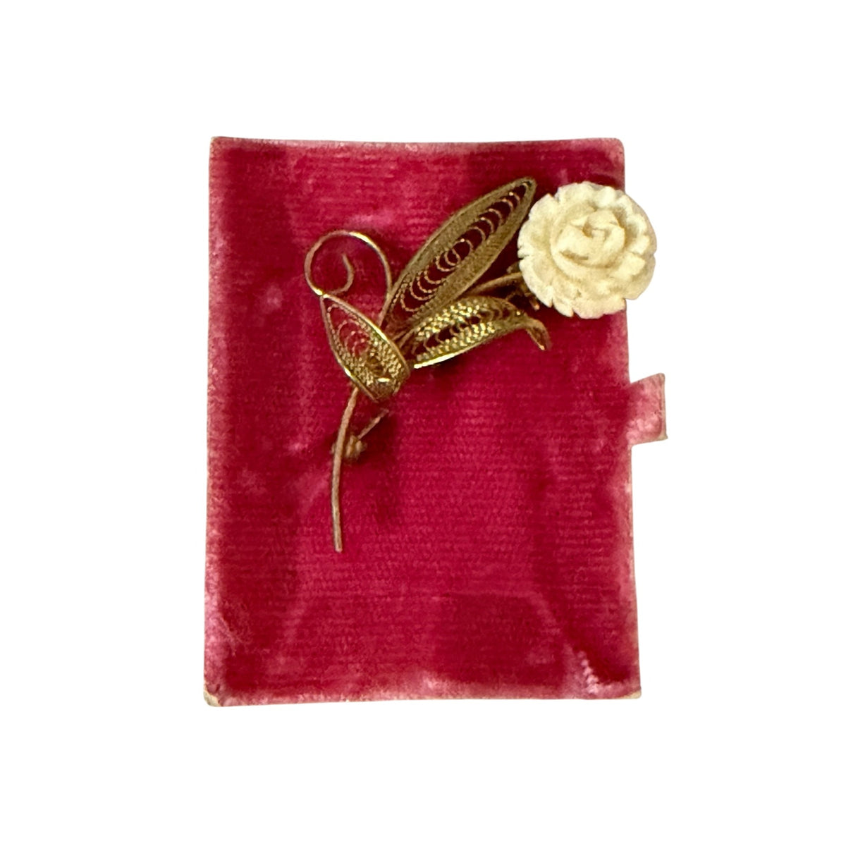 Vintage Gold Tone Filigree Rose Brooch Cream Flower Mid Century Floral Pin 2 Inch