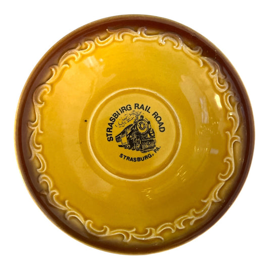 Vintage Strasburg Rail Road Yellow Ceramic Souvenir Trinket Dish Train Pennsylvania 4.75"