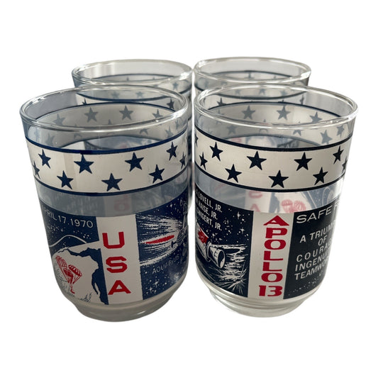 Vintage Apollo 13 “Safe Return” Commemorative Drinking Glasses Set of 4 USA Space Program