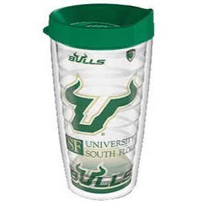 University of South Florida USF Bulls 16 oz Insulated Tervis Tumbler with Green Lid – Made in USA