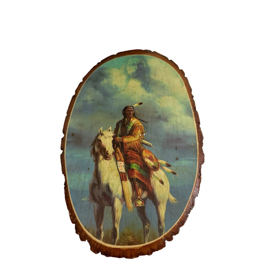 Vintage Multnomah Falls Oregon Native American Wood Slice Wall Plaque 12x7