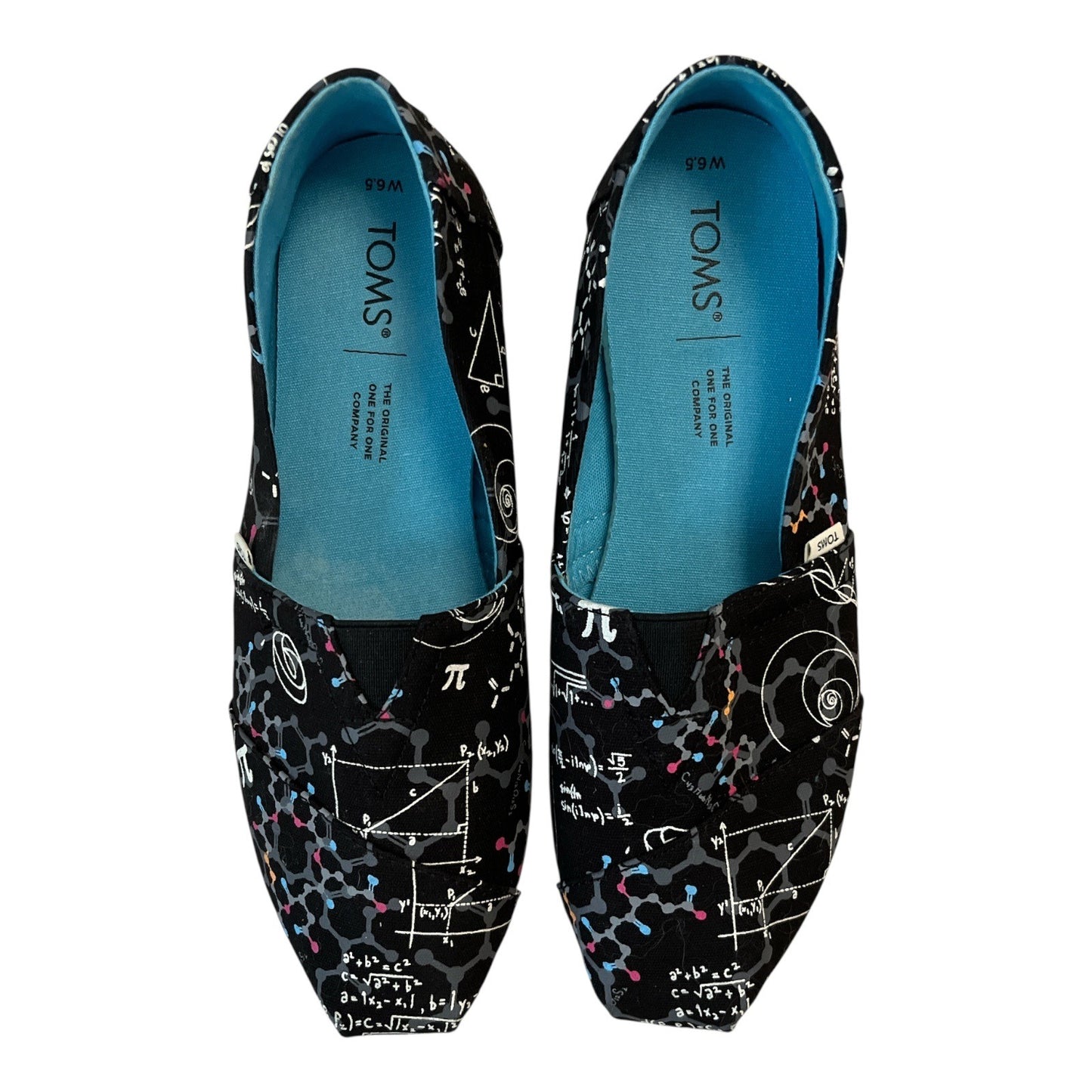 TOMS Women’s Size 6.5 Black Science Math Formula Print Classic Slip On Shoes