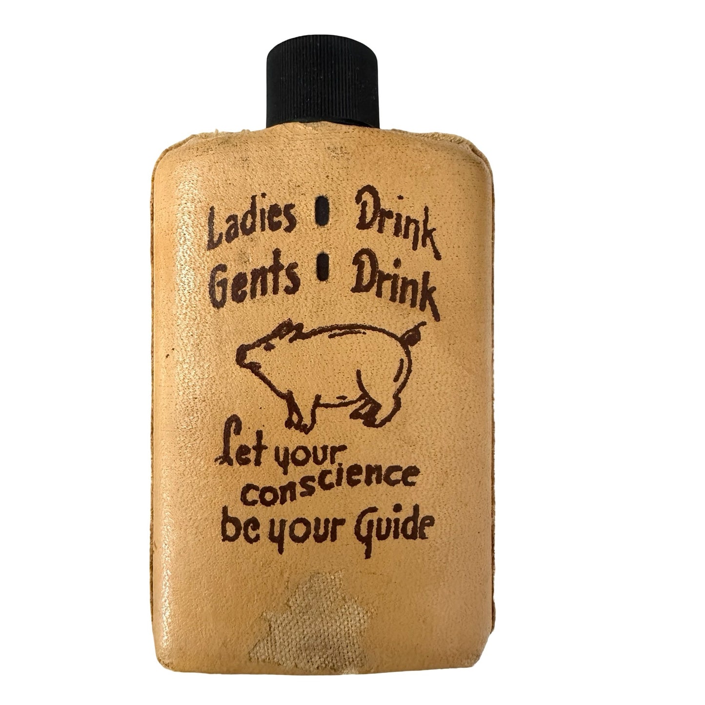 Vintage Jerome's Tepee Grand Island Nebraska Glass Flask Leather Covered Souvenir