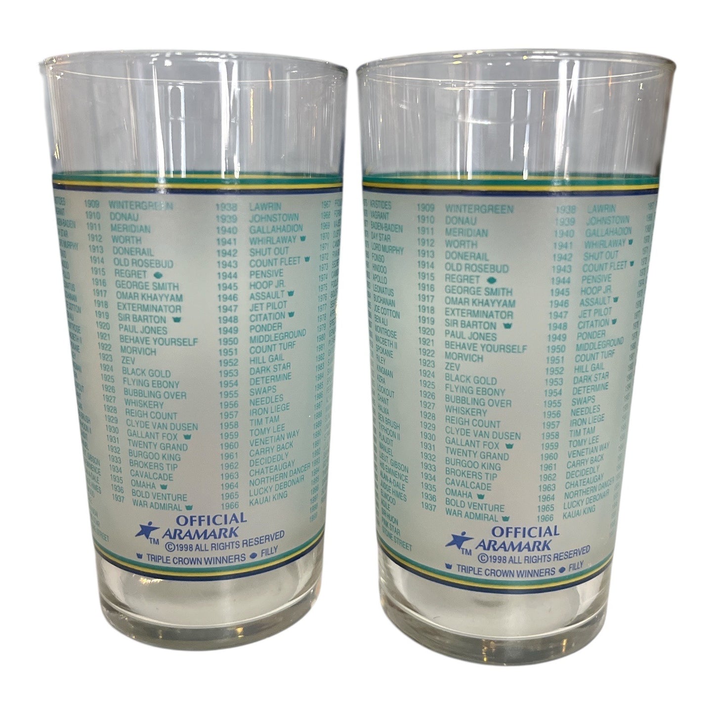Set of 2 Kentucky Derby Mint Julep Glasses – 1999 125th Official Aramark – Vintage Collectible