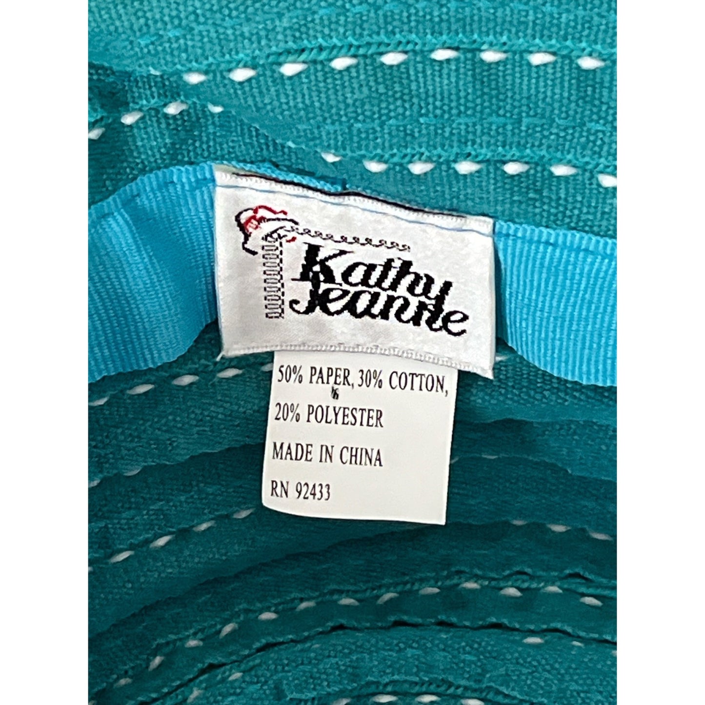 Kathy Jeanne Teal Bucket Hat – Woven Striped Summer Sun Hat – 15" Circumference – Packable Brimmed Cap