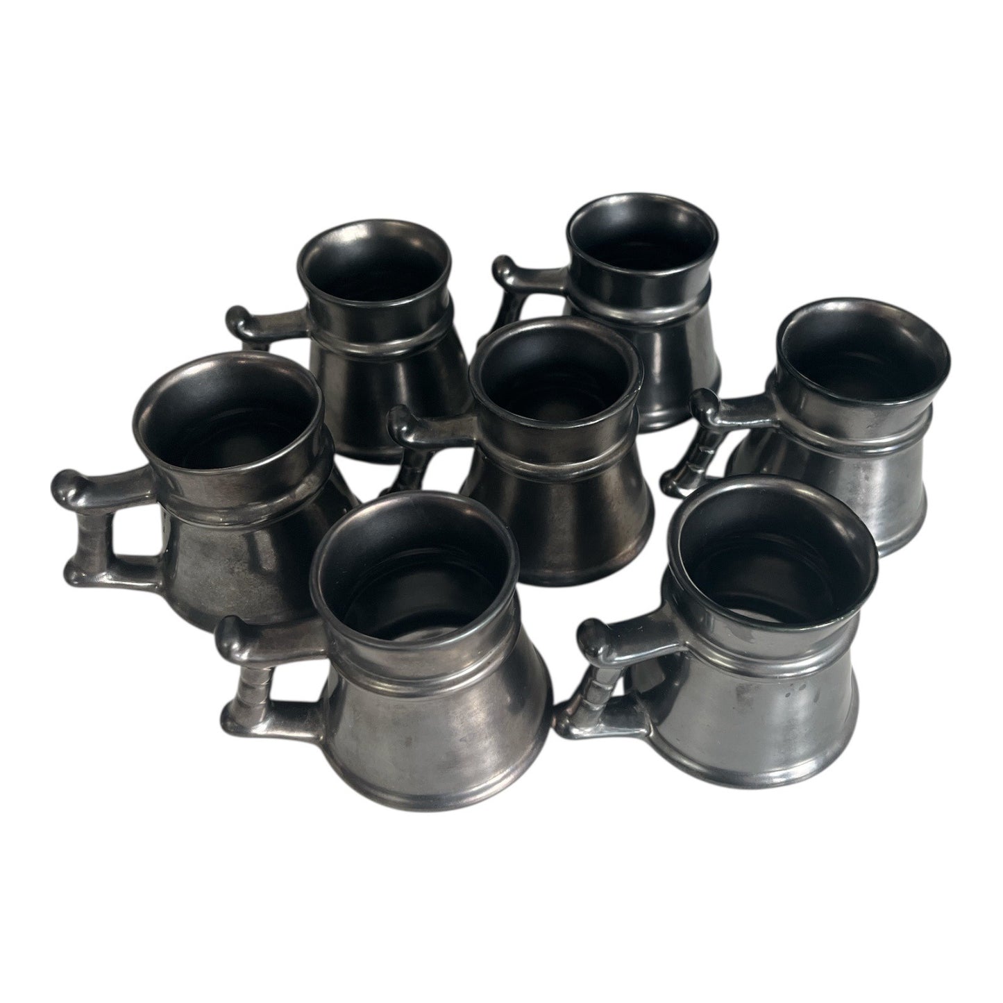 Vintage Prinknash Abbey England Mug Set Dark Pewter Glaze Stoneware