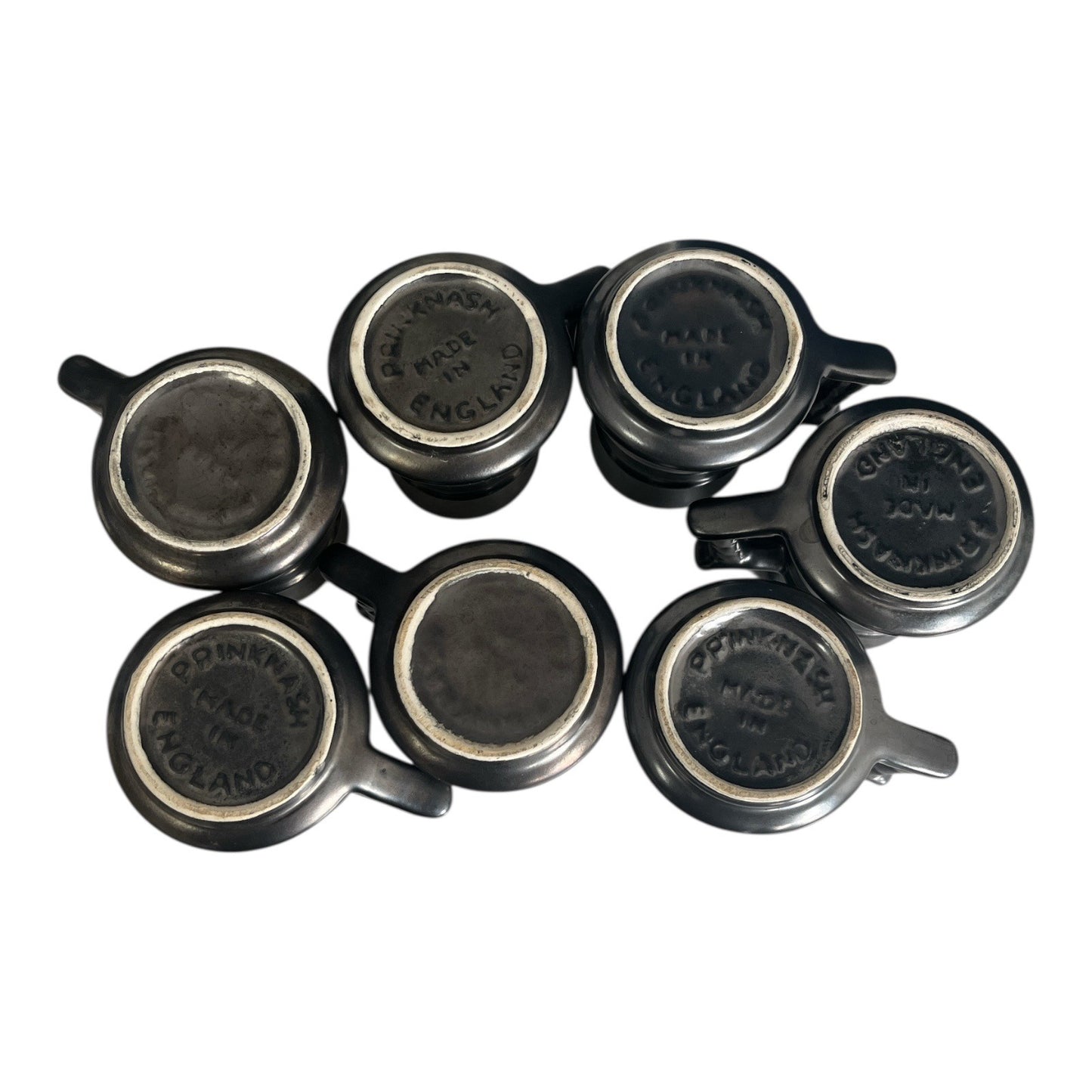 Vintage Prinknash Abbey England Mug Set Dark Pewter Glaze Stoneware