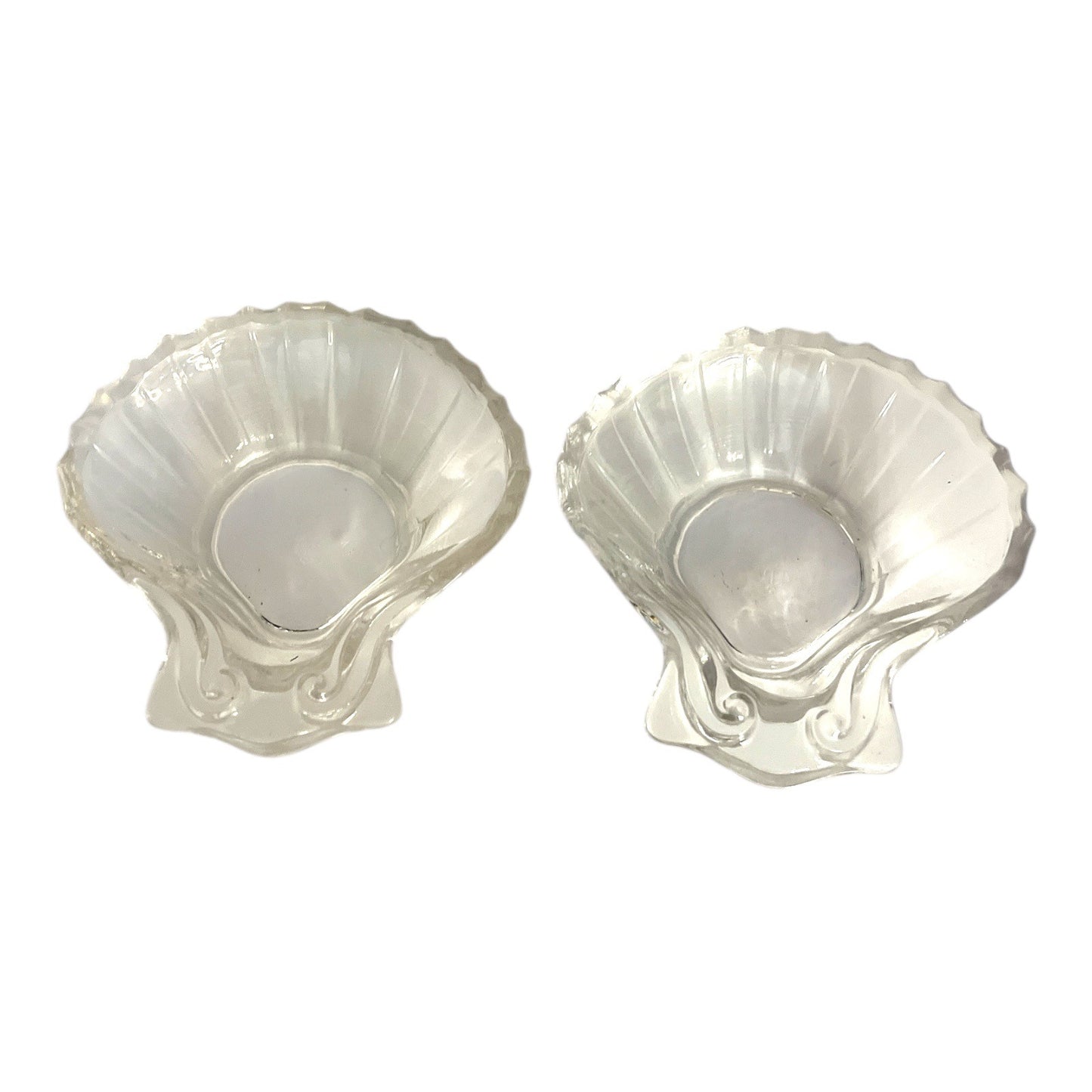Antique ETG Mark Shell Dishes Pair Indiana Tumbler & Goblet Co Clear Pressed Glass EAPG