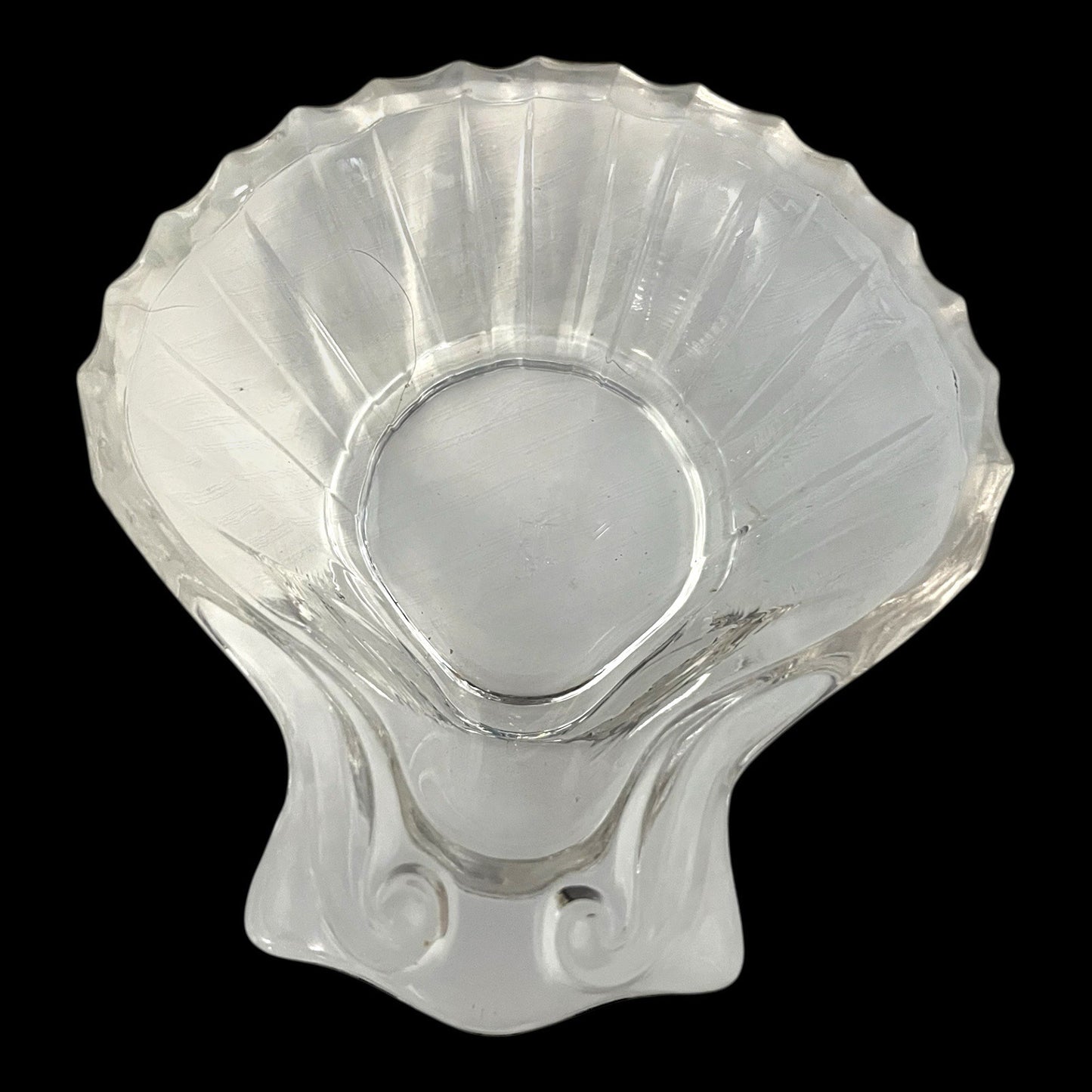 Antique ETG Mark Shell Dishes Pair Indiana Tumbler & Goblet Co Clear Pressed Glass EAPG