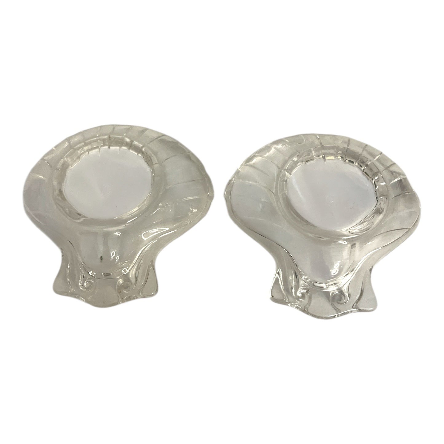 Antique ETG Mark Shell Dishes Pair Indiana Tumbler & Goblet Co Clear Pressed Glass EAPG