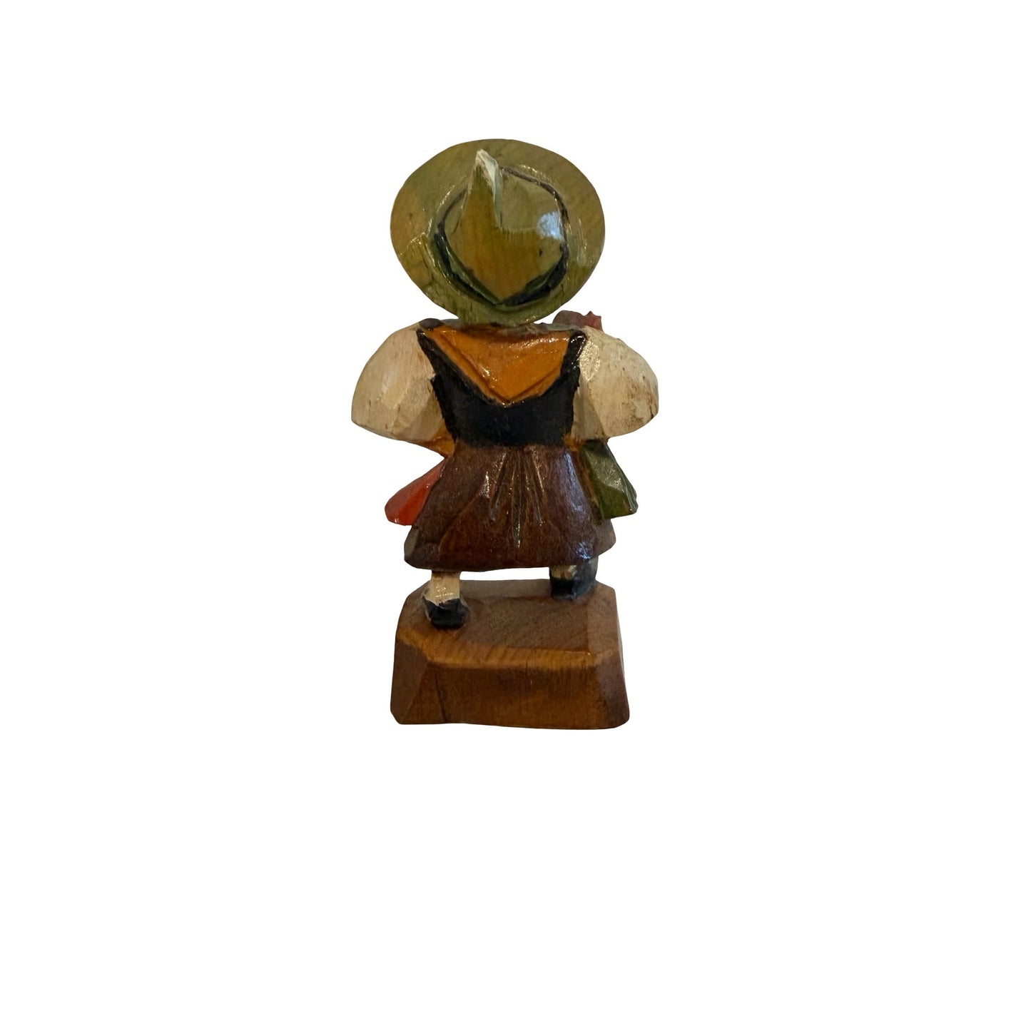 Vintage Hand Carved Wooden Girl Figurine Singing Child With Flowers Folk Art Germany