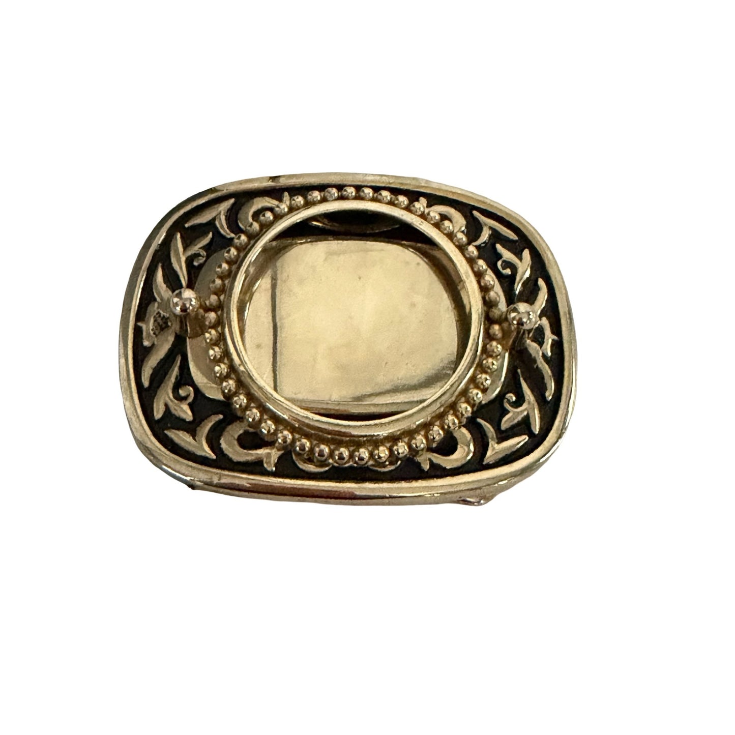 Vintage Western Belt Buckle Blank Coin Stone Setting Ornate Gold Tone 3 Inch