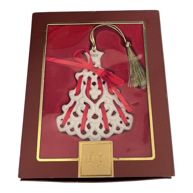 LENOX 2008 Christmas Wrappings Tree Ornament – Ivory Fine China with 24K Gold – Original Box