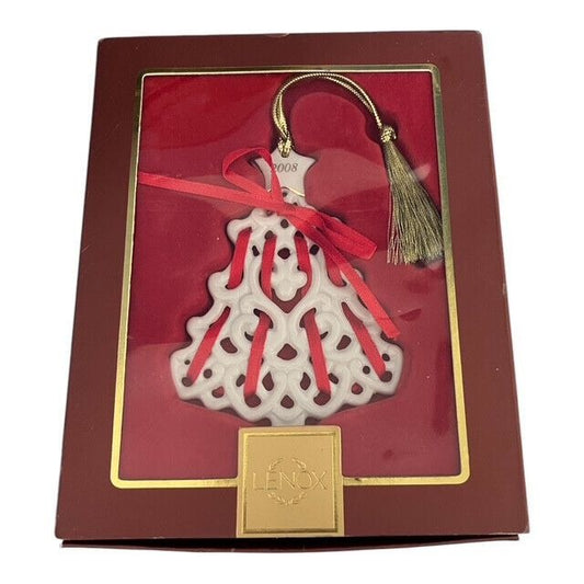 LENOX 2008 Christmas Wrappings Tree Ornament – Ivory Fine China with 24K Gold – Original Box