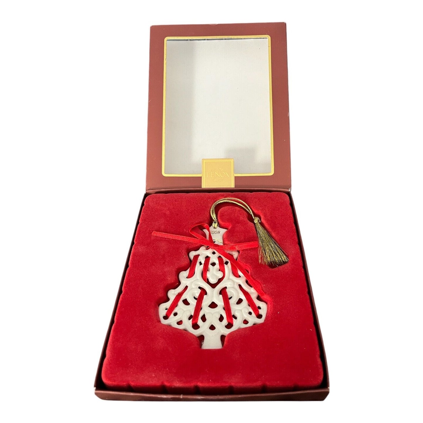 LENOX 2008 Christmas Wrappings Tree Ornament – Ivory Fine China with 24K Gold – Original Box