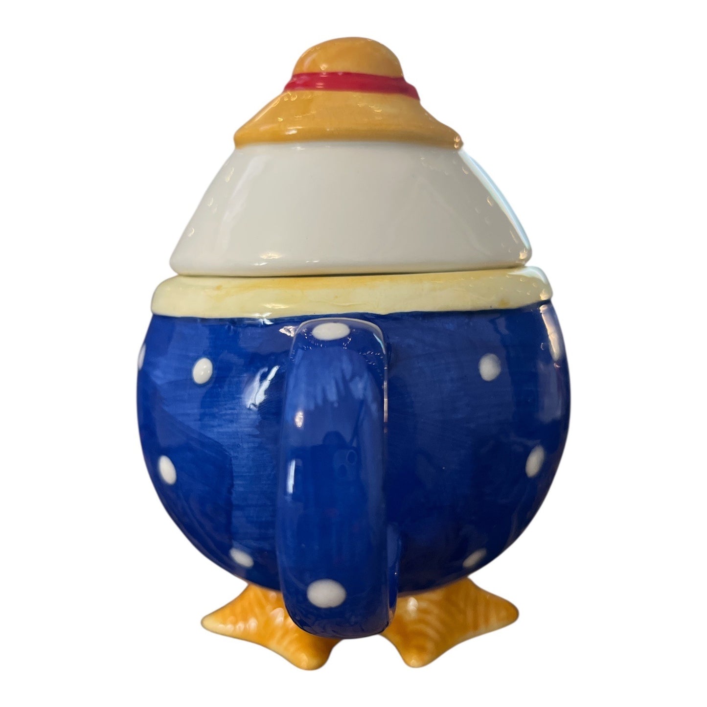 Vintage Ceramic Chick Shaped Mug with Lid – Blue Polka Dot Outfit & Hat – 6 x 5 Inches