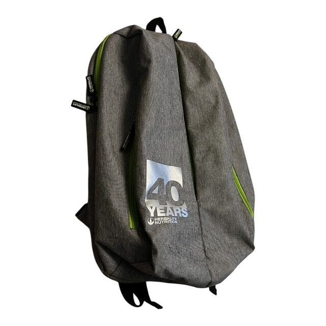 Herbalife Nutrition 40 Years Anniversary Gray Backpack with Green Zippers