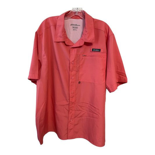 Eddie Bauer Men's Short Sleeve Performance Fishing Shirt – Coral Red – Size 2XL Tall – Vented Back – 100% Polyester