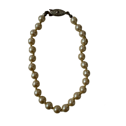 Vintage Faux Pearl Bracelet Silver Tone Clasp Wedding Cottagecore
