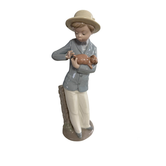 Vintage NAO by Lladró Boy Holding Puppy Porcelain Figurine Daisa 1980 Hand Made Spain