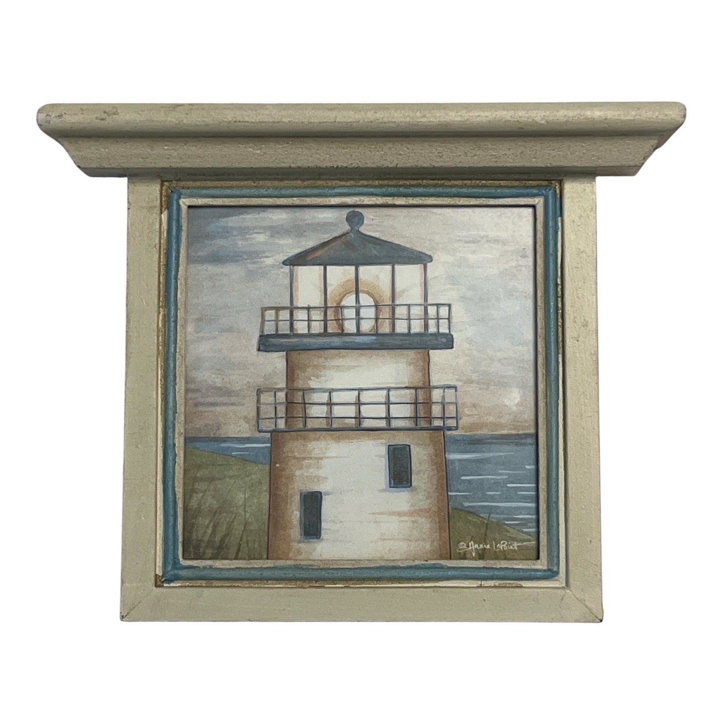 Set of 2 Dianne Lotter Lighthouse Wall Plaques Coastal Seascape Framed Shelf Ledge Art 8x6.5