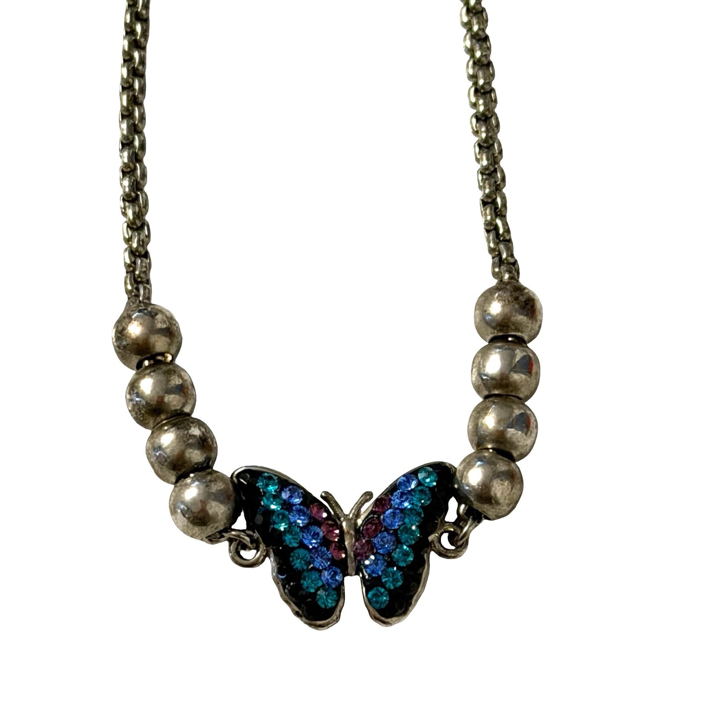 Vintage Butterfly Rhinestone Slider Bracelet Gunmetal Blue Purple Adjustable